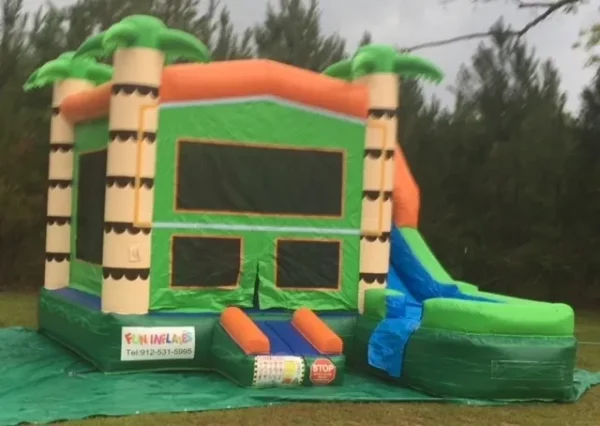 Tropical bounce house with slide